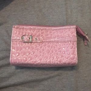 Pink snake skin makeup bag